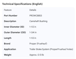 PROPAR CAMSHAFT BUSHING