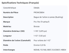 PROPAR CAMSHAFT BUSHING BRONZE