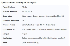 PROPAR CAMSHAFT BUSHING KIT STD FORGE DANA