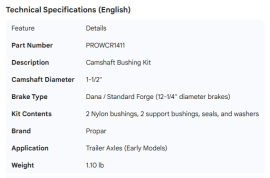 PROPAR CAMSHAFT BUSHING KIT STD FORGE DANA