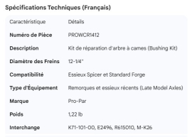 PROPAR CAMSHAFT BUSHING KIT