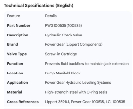 POWER GEAR CHECK VALVE