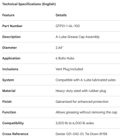 GREASE CAP ASSY A-LUBE W/VENT PLUG 2.44" - 6 BOLTS