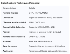 AXLE SPINDLE RACE 1.98" O.D. BT 8/16 INNER & OUTER #84 OUTER