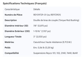 REYCO SUSPENSION TORQUE ROD BUSHING