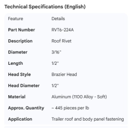 ROOF RIVET 3/16" X 1/2"  (445)