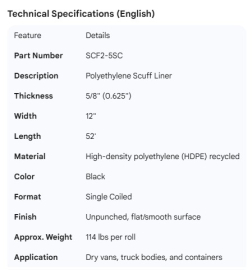 POLY SCUFF BLACK 5/8" X 12" X 52' SINGLE COILLED