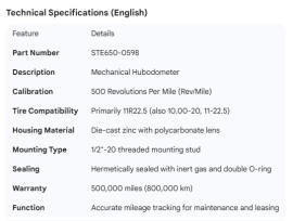 STEMCO HUBODOMETER 500 REV PER MILE