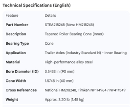 STEMCO SPINDLE BEARING