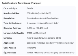 STEMCO SPINDLE BEARING CUP