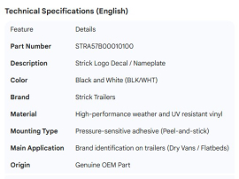 STRICK DECAL NAMEPLATE BLK/WHT