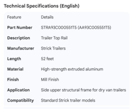 STRICK TOP RAIL 52' AA93C005551T5