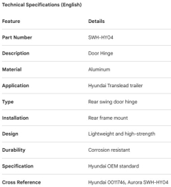 HYUNDAI - PENTURE DE PORTE - ALUM 4 TROUS - 0011746