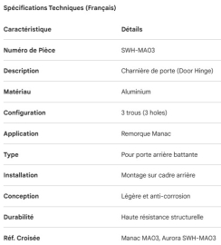 MANAC - PENTURE DE PORTE - ALUM 3 TROUS