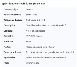 TRAILMOBILE HINGE PIN 515-12-13