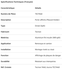 TECTRAN PLACARD HOLDER MILL SPLIT