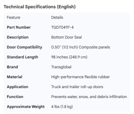 TRANSGLOBAL BOTTOM SEAL FOR .50 COMPOSITE DOOR