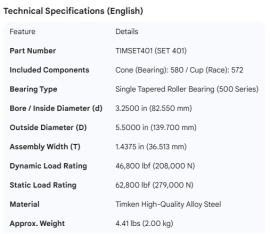 TIMKEN BEARING SET 572/580