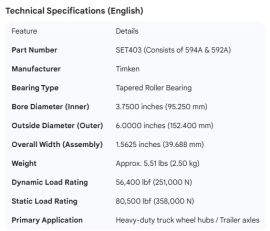 TIMKEN BEARING SET 592A/594A