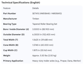 TIMKEN BEARING SET HM518410/HM518445
