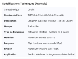 TRAILMOBILE TOP RAIL LOWER 52'