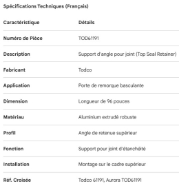 TODCO TOP SEAL RETAINER ANGLE 96"