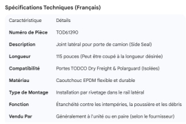 TODCO ROLL-UP DOOR SIDE SEAL 115" DRY & POLARGUARD