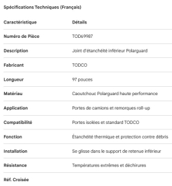 TODCO ROLL-UP DOOR BOTTOM SEAL 97" POLARGUARD