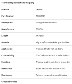 TODCO ROLL-UP DOOR BOTTOM SEAL 97" POLARGUARD