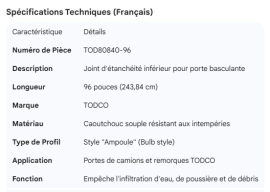 TODCO ROLL-UP DOOR BOTTOM SEAL 96"