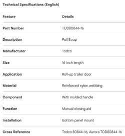 TODCO ROLL-UP DOOR PULL STRAP 16"