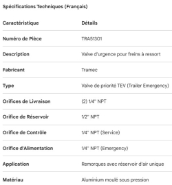 TRAMEC SPRING BRAKE EMERGENCY VALVE