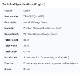 TRUCK LITE MODEL 10 POLISHED SS FLANGE COVER