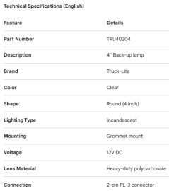 TRUCK LITE 4" CLEAR BACK-UP LAMP