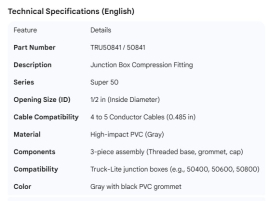TRUCK LITE 1/2" ID FITTING