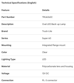 TRUCK LITE LED OVAL BACK-UP LAMP FLANGE MOUNT
