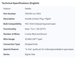 TRUCK LITE DOUBLE SOCKET LIGHT PIGTAIL