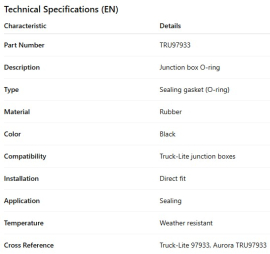 TRUCK LITE JUNCTION BOX O-RING
