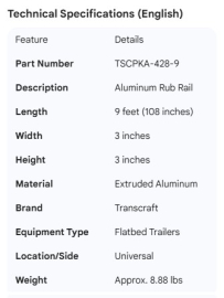 TRANSCRAFT RUB RAIL 9'