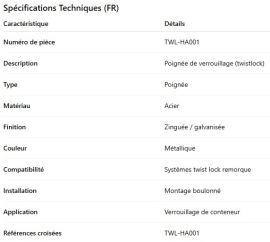 POIGN&Eacute;E DE BARRURE DE CONTENEUR