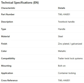 POIGN&Eacute;E DE BARRURE DE CONTENEUR