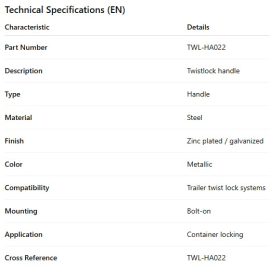 POIGN&Eacute;E DE BARRURE DE CONTENEUR