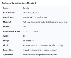 VERSITEX LINER VR2 X 24" X 53'