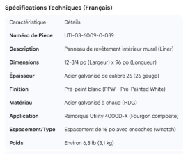 UTILITY 4000DX INTERIOR WALL PANEL 13" X 3/4
