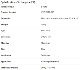 RIVET UTILITY 3/16" X 1/2" T&Ecirc;TE PLATE