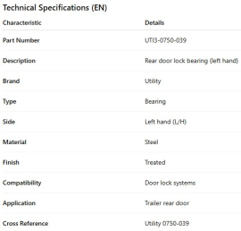 UTILITY BEARING -REAR DOOR LOCK L/H