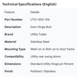 UTILITY DOOR HINGE BUTT