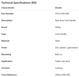 UTILITY HINGE LOCK HANDLE REAR DOOR