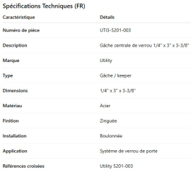 UTILITY LOCK CENTER KEEPER 1/4 X 3 X 3-3/8