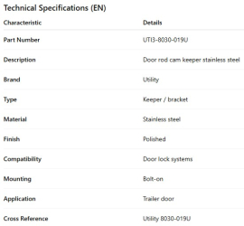 UTILITY DOOR ROD CAM KEEPER S/S